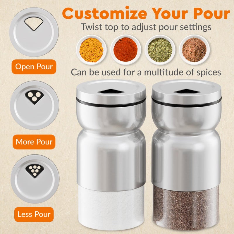 HOME EC Original Salt and Pepper Shakers Set with Adjustable Pour Holes - Glass and Stainless Steel Salt Shaker and Pepper Shaker - Farmhouse Spice dispenser for salts, ground peppercorn and spices - Image 2